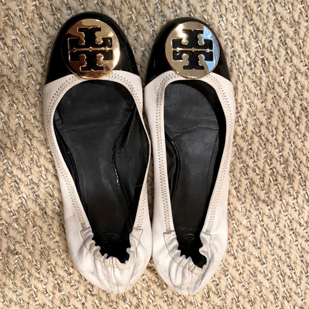 Tory Burch black and white colorblock flat